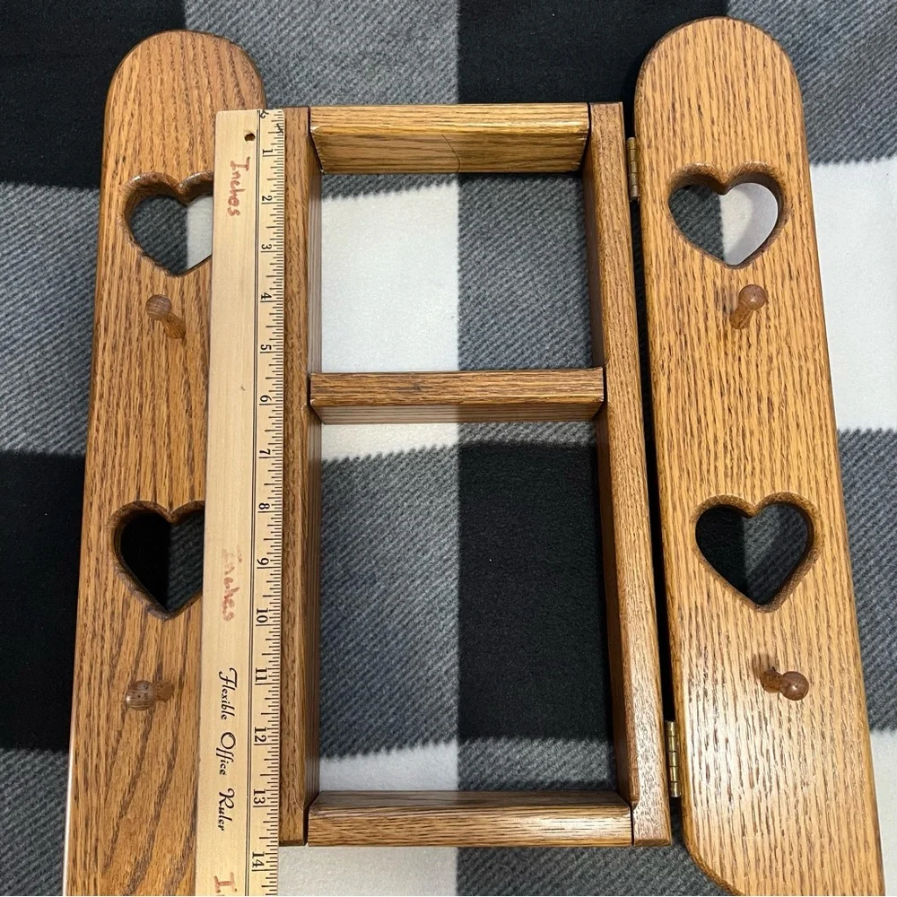 Rustic Amish Handcrafted Wood Wall Mount with Doors Heart Cut-out Peg Hooks